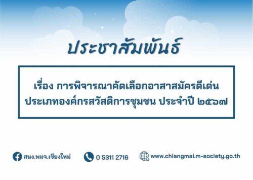 เรื่อง การพิจารณาคัดเลือกอาสาสมัครดีเด่นประเภทองค์กรสวัสดิการชุมชน ประจำปี ๒๕๖๗