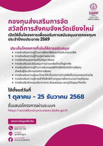กองทุนส่งเสริมการจัดสวัสดิการสังคม เปิดให้ยื่นเสนอโครงการเพื่อขอรับทุนฯ ประจำปีงบประมาณ 2569